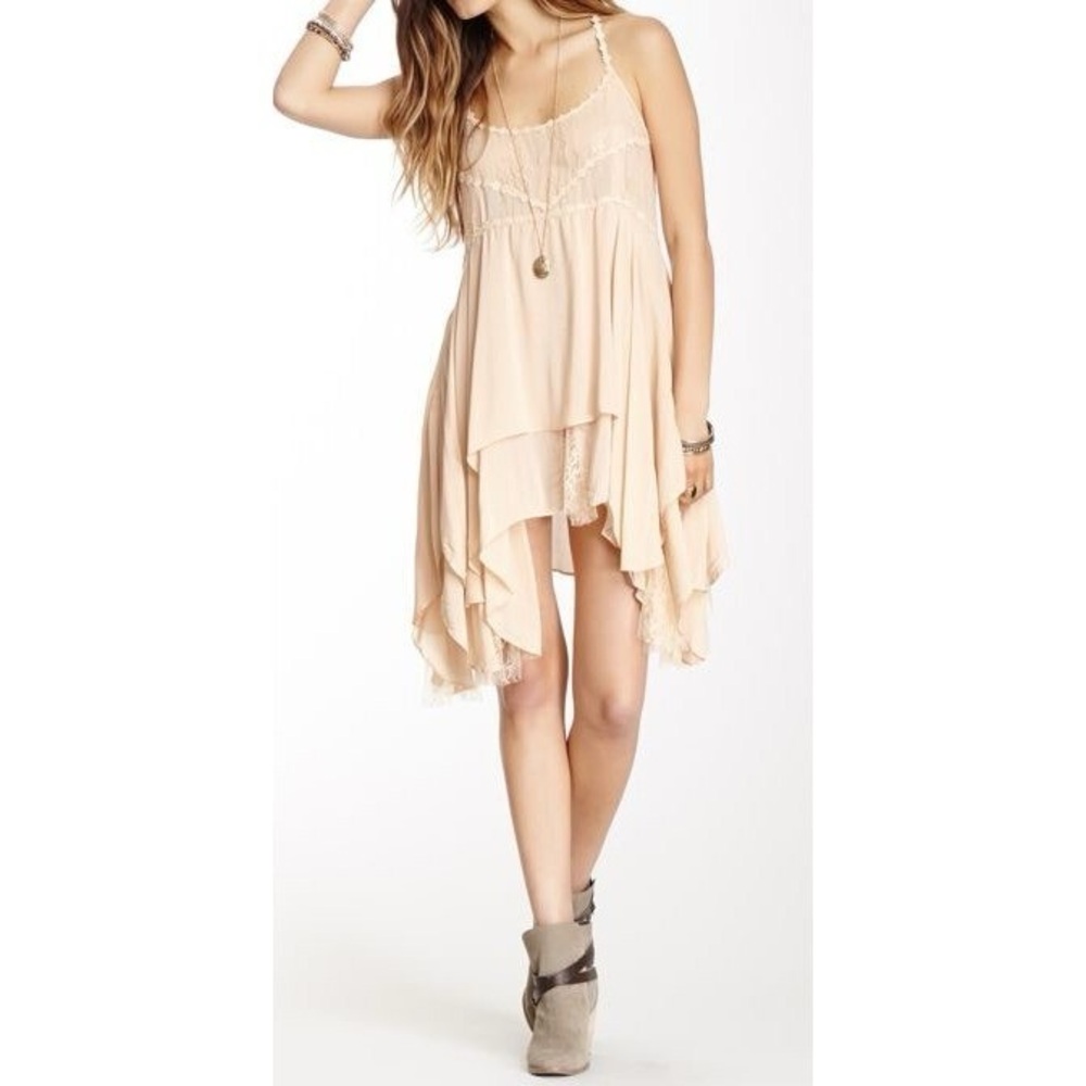 Rare Free People Pieced Lace Slip Dress in Peach size Large